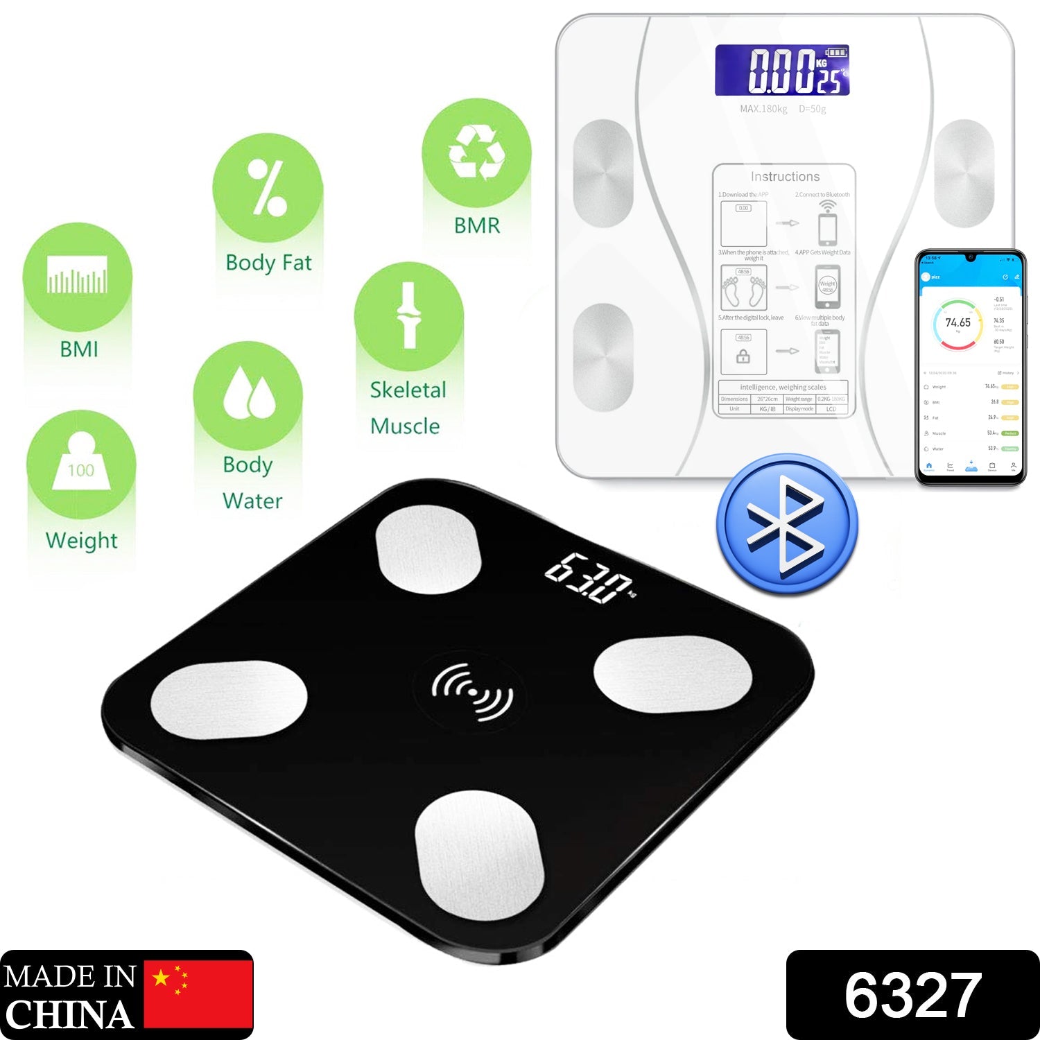 6327 Bluetooth Body Fat Scale Digital Smart Body Weight Scale iOS and Android App to Manage Body Weight, Body Fat, Water, Muscle Mass, BMI, BMR, Bone Mass and Visceral Fat with BMI Scale DeoDap 6327 Bluetooth Body Fat Scale Digital Smart Body Weight Scale iOS and Android App to Manage Body Weight, Body Fat, Water, Muscle Mass, BMI, BMR, Bone Mass and Visceral Fat with BMI Scale DeoDap